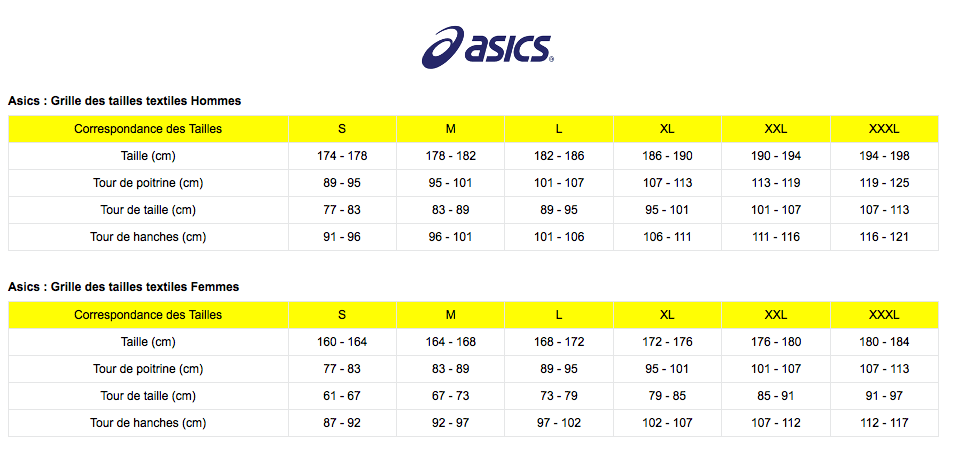 asics taille chaussure